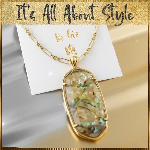 Kendra Scott Jewelry - 🆕 Authentic Kendra Scott Faceted Reid White Abalone Vintage Gold Long Necklace
